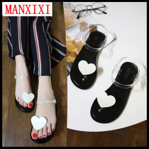 MANXIXI Brand Roman Bohemian Style Fashion Jelly Flat Sandals Toe Clip Summer Beautiful Love Model Inlay Shoes For Women （35-40 Size）