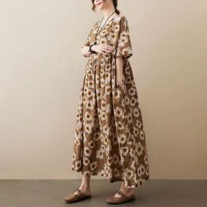 [40-100kg] plus size floral print ethnic enlarged womens summer loose dress