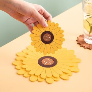 Sunflower Table Mat Flower Heat-Reistant PVC Coaster Non-Slip Heat Insulation Cup Mat Pot Mat Dining Table Cushion