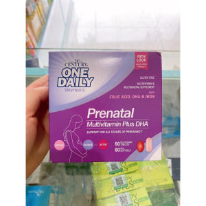 Viên uống bổ bầu Prenatal Multivitamin Plus DHA 21st cent hộp 2lọ *60viên - bổ sung dha từ nguồn axit béo dầu cá omega 3 hỗ trợ phát triển não bộ mắt và hệ thần kinh trung ương của bé ngăn ngừa chuyển dạ sinh non giảm nguy cơ tiền sản giật cho mẹ