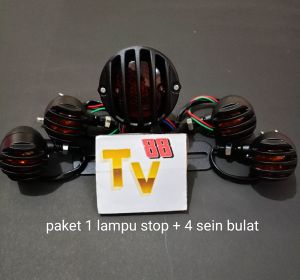 PROMO Paket Stoplamp Lampu Rem besi + 4 Sein Teralis besi Sen Grill Tralis Motor Custom Japstyle