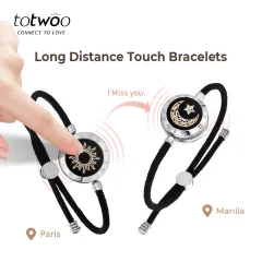 totwoo Long Distance Touch Bracelets for Couples, Light Up & Vibration, Relationship Gifts for Girlfriend Bluetooth Pairing Jewelry