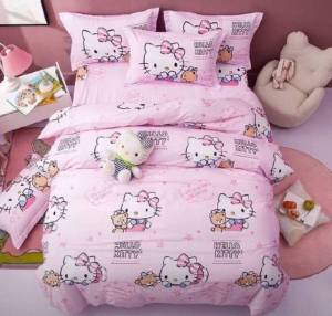 (ส่งฟรีเคอรี่)ชุดผ้าปูที่นอน ลายคิตตี้ + ชุดผ้านวม ลายคิตตี้ ชุดเครืองนอนครบชุด 6 ชิ้น 3.5 ฟุต/ 5 ฟุต/ 6 ฟุต ปลอกหมอน ยกชุด เก็บเงินปลายทาง ส่งฟรีเคอรี่