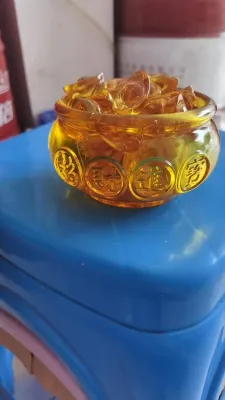 金元宝水晶办公室店铺装饰品开业礼品琉璃摆件水晶聚宝盆Gold Yuanbao Crystal Office Store Decoration