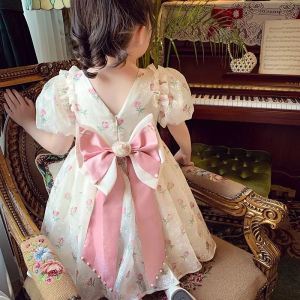 Girls bow puffy sleeve princess dresses 2-15 years kids floral dresses kids dress for girls dress for kids dresses for girls pormal dress for kids girl princess dress for kids㏇X0423