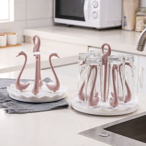 WENTIVV Creative Rotatable Cup Holder 4/6 Heads Swan Shaped Cup Support Frame Multifunctional Rotatable Bottom Cup Storage Holder Cup Accessories
