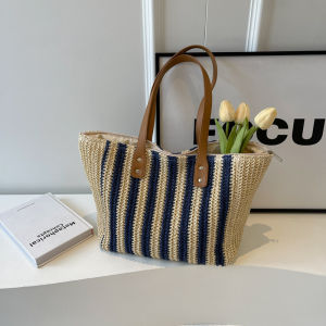 Ielgy Túi tote đi nghỉ dệt đi biển kết cấu một bên vai dệt bằng rơm sức chứa lớn Retro