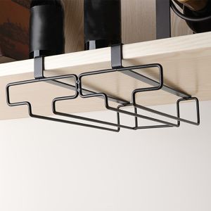 MODAQUICK Two rows Goblet Storage Shelf Durable Lightweight Wine Glass Holder Hanging Wine Cup No-punch Kitchen Storage Shelf Cabinet Storage
