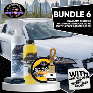 Gabs Package 6 multipurpose Dresser/watermarks remover/Headlight restorer/car diffuser/microfiber