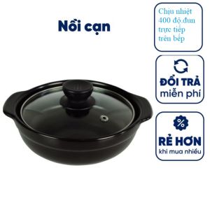 Nồi đất cạn nắp kính vỏ xanh chính hãng đun trên lửa thoải mái chịu nhiệt tới 400 độ có bảo hành.