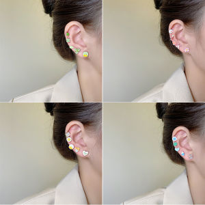 【COD】Lucky Pretty 6Pairs/Pack S925 Silver Set For Kids Girl Mini Stud Earrings Hypoallergenic Non Tarnish Ceramics Peach Flowers Bowties Cute Daily Outfit for Teen Girls Fashion Jewelry Accessories