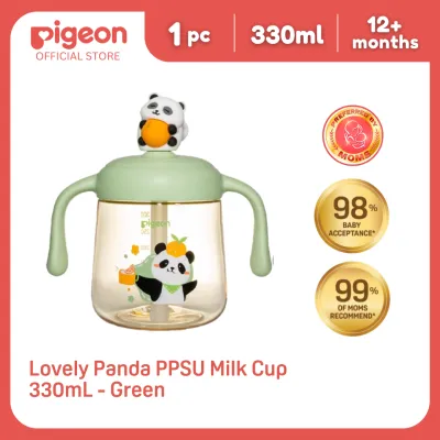 Pigeon Official Lovely Panda PPSU Milk Cup 330mL Green | Toddler Straw Cup BPA BPS Free 180°C Soft Straw Ergonomic Easy-Grip Cup
