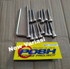Baut Blok Mesin CVT Beat Scoopy Chrome Full Set Isi 14 Pcs Posh