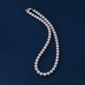 White Pearl Strand Necklace 17"7-8mm 925 Sterling Silver Elegant Daily Wear Jewelry