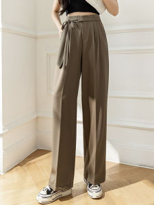 Crush Fashion Womens Korean Style Straight Lace Up Suit Pants Small Stature High Waist Drooping Feeling Wide Leg Pants Casual Trousers