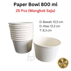 Paper Bowl 800 ml Isi 25 Pcs Mangkok Kertas Polos Putih Laminasi Ivory Rice Bowl