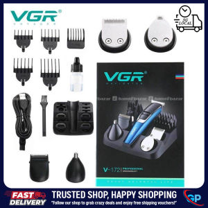 VGR V-172 Professional 5-in-1 Rechargeable Hair Trimmer & Grooming Kit – Cordless Electric Metal Barber-Grade Clipper
