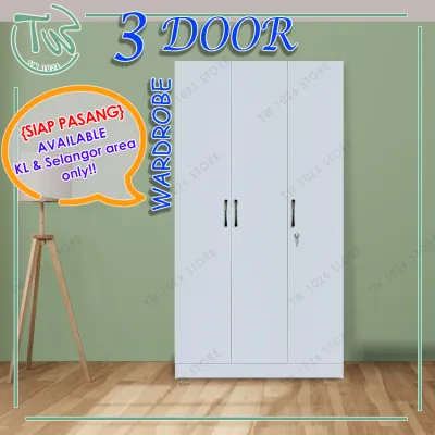 TW (KL & Selangor) Ready Assembled 3FT 3 Door Wardrobe with 1 Lock/Assembled Wardrobe/Wardrobe Closet Storage/Side By Side Door Wardrobe