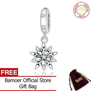 BAMOER 925 Sterling Silver Crystal Snowflake silver Charm for Original Bracelet Women DIY Beads Jewelry Making SCC1649