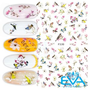 Sticker Dán Móng Tay 3D Dạng Decal Dán Móng Chống Nước Hoạ Tiết Chim Sơn Ca Làm Tổ Trên Cành Hoa Songbird Couples F530