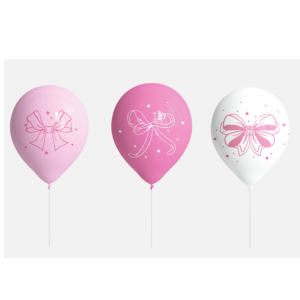 VOYUE Bow Theme Happy Birthday Banner Spiral Bow Pattern Paper Backdrop Decor Delicate Pink Black Blue Balloons for Girls
