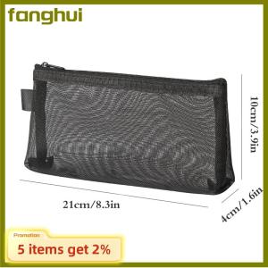 fanghui 1Pc Clear Mesh Pencil Case Stereoscopic Zipper Pouch Office Student Pen Bag Portable School Supplies Pen Box Bill Storage Bag Travel Luggage Accessories