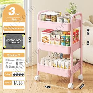 PANDH100% metal trolley storage rack snack rack storage trolley with wheels suitable for bedrooms and kitchens