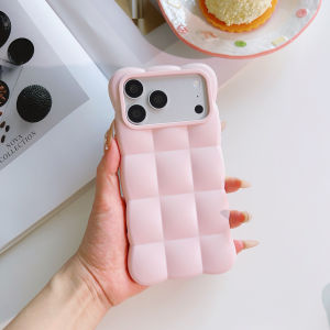 Cute Cartoon 3D flaky Clouds Grid Pattern Case for iPhone 17 15 14 13 16 Pro Max Solid Color Silicone Shockproof TPU Soft Cover