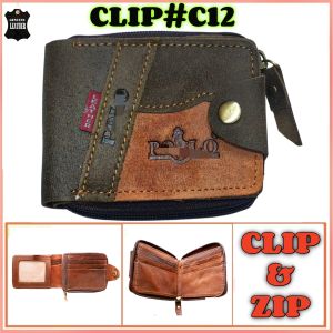 Geniune Cow Leather Zip & Clip Mens Short Wallet/100% Kulit Lembu Tulen Dompet Pendek Zip & Clip Lelaki.Ready Stock!!