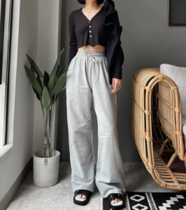 ALOHA Fey Basic Cullotes Linen Highwaist 801 | Celana Panjang Wanita Kulot Karet Polos | Daily Pants