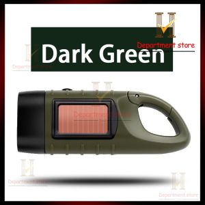 【Ready Stock】OUTDOORMORE Solar Powered Flashlight Hand Crank Small Portable Waterproof Solar Crank Flashlight Charging Powerful Torch 