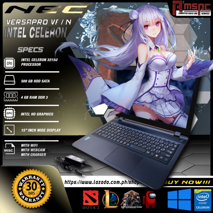 NEC VERSAPRO VF/N | INTEL CELERON 3215U PROCESSOR | 500GB HDD | 4GB RAM  DDR3 | ONBOARD INTEL HD GRAPHICS | 15 WIDE DISPLAY | WITH WIFI | WEBCAM |  CHARGER | AMSPC | Lazada PH