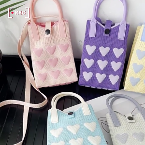 Dễ Thương Crochet Dệt Kim Túi Ví nữ Túi đeo vai thời trang túi đeo chéo điện thoại nhỏ Túi Với họa tiết trái tim Cho Cô Gái Phụ Nữ