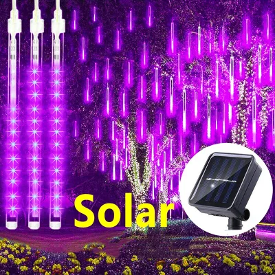 Solar/Plug in meteor tube waterproof 8 tube meteor shower lamp Christmas Ramadan decoration Christmas tree decoration Rainbow lights for outdoor courtyard garden and shopping mall decoration
