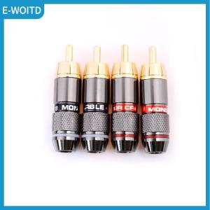 【E-WOITD】 4 Pcs RCA Hi-Fi Gold-Plated Copper Male Plug Audio Connector
