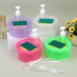 WITH Sponge Dishwashing Liquid Soap Container Kitchen Detergent Sponge Dispenser Press Automatic Soap Discharge Box