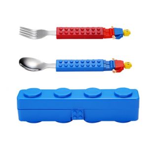 Fun Building Blocks Childrens 304 Stainless Steel Fork and Spoon Set Portable Cartoon Tableware Set