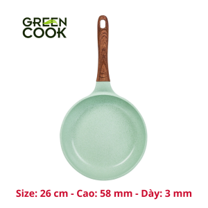 Chảo đúc đáy từ chống dính men đá ceramic xanh ngọc Green Cook GCP06 size 20-24-26-28 cm công nghệ Hàn Quốc