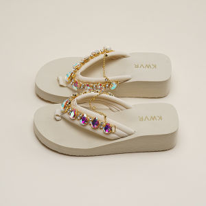 Free Shipping Colorful Rhinestone Thick-Soled Flip-Flops Comfortable And Non-Slip Fashionable And Versatile WomenS Sandals Perfect For Everyday Wear And Commuting Exquisitely Sparkly