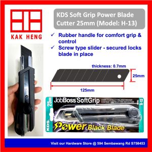 KDS Job Boss Soft Grip Power Black Blade Cutter 25mm Model H-13 & EVO Blade Refill (0.7mm Thickness)