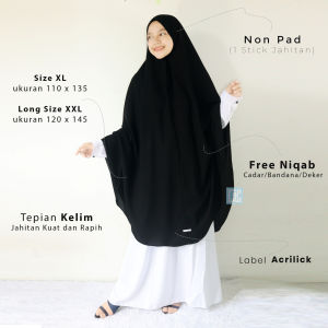Long Khimar Syari Non Pad  Jetblack MTA- By Yufina