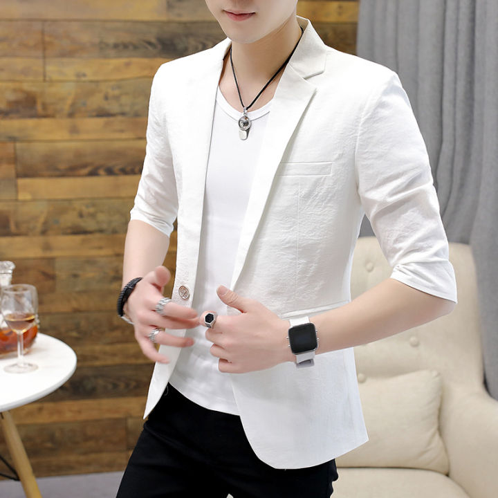 Simts 3/4 Sleeve Suit Blazer Men Summer Thin Korean Fashion Slim