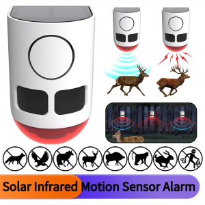 Solar Infrared Motion Sensor Alarm Motion Detector Siren Strobe With 110db Siren Strobe Light Home Garden Security Alarm System
