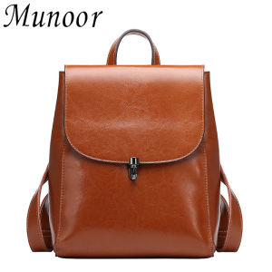 Munoor 100% Genuine Cow Leather Women Backpack Shoulder Bag