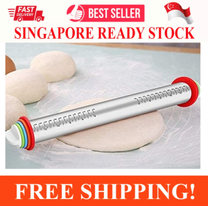 ADJUSTABLE ROLLING PIN WITH THICKNESS RINGS DOUGH ROLLER STAINLESS STEEL FRENCH STYLE WITH 4 REMOVABLE RINGS GUIDES FOR BAKING COOKIES PASTIRES PASTA PIZZA CRUST AND PIE