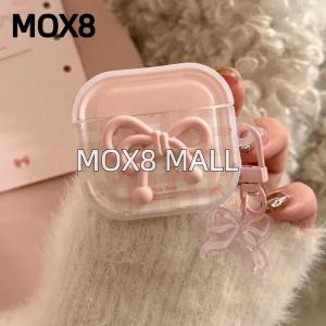 Applicable to Cute Pink Striped Bow Anti Drop Wireless Bluetooth Earphone Case Suitable for Airpods1/2/3/4/pro Fashion Earphone Accessories h260926