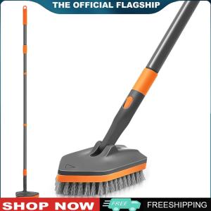 [CHAMAIR MALL] Non-Scratch Cleaning Brush with Long Handle Floor Scrubbing Brush Detachable for Home Kitchen Bathroom Garage Decking Patio