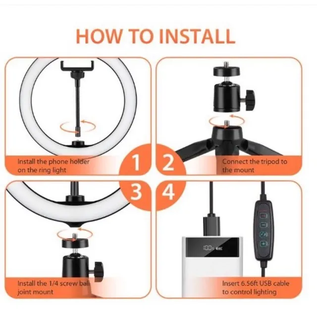 26cm Ring Light with 210cm Stand Phone Holder Tiktok 10inch Full