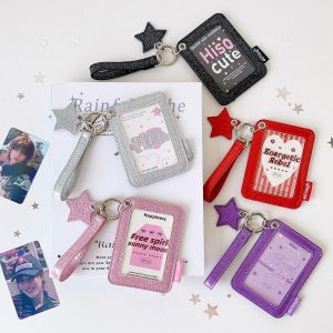 ASDOME Shiny Star Charm Photocard Holder Glitter PU with Wrist Strap Photocard Case Cute Decoration Card Sleeve Idol