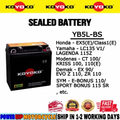 YB5L-BS YB5L BX5 KOYOKO SEALED BATTERY BATERI SEAL EX5 CLASS 1 EVO LAGENDA Z LC135 KRISS CT100 E SPORT BONUS YUASA KING